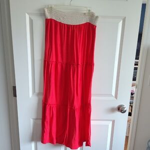 Joe Benbasset Red Maxi Skirt with Cream Waistband